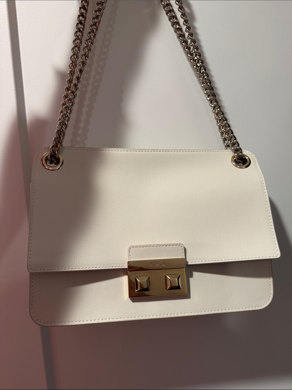 Furla Cream Shoulder Bag with Gold Hardware